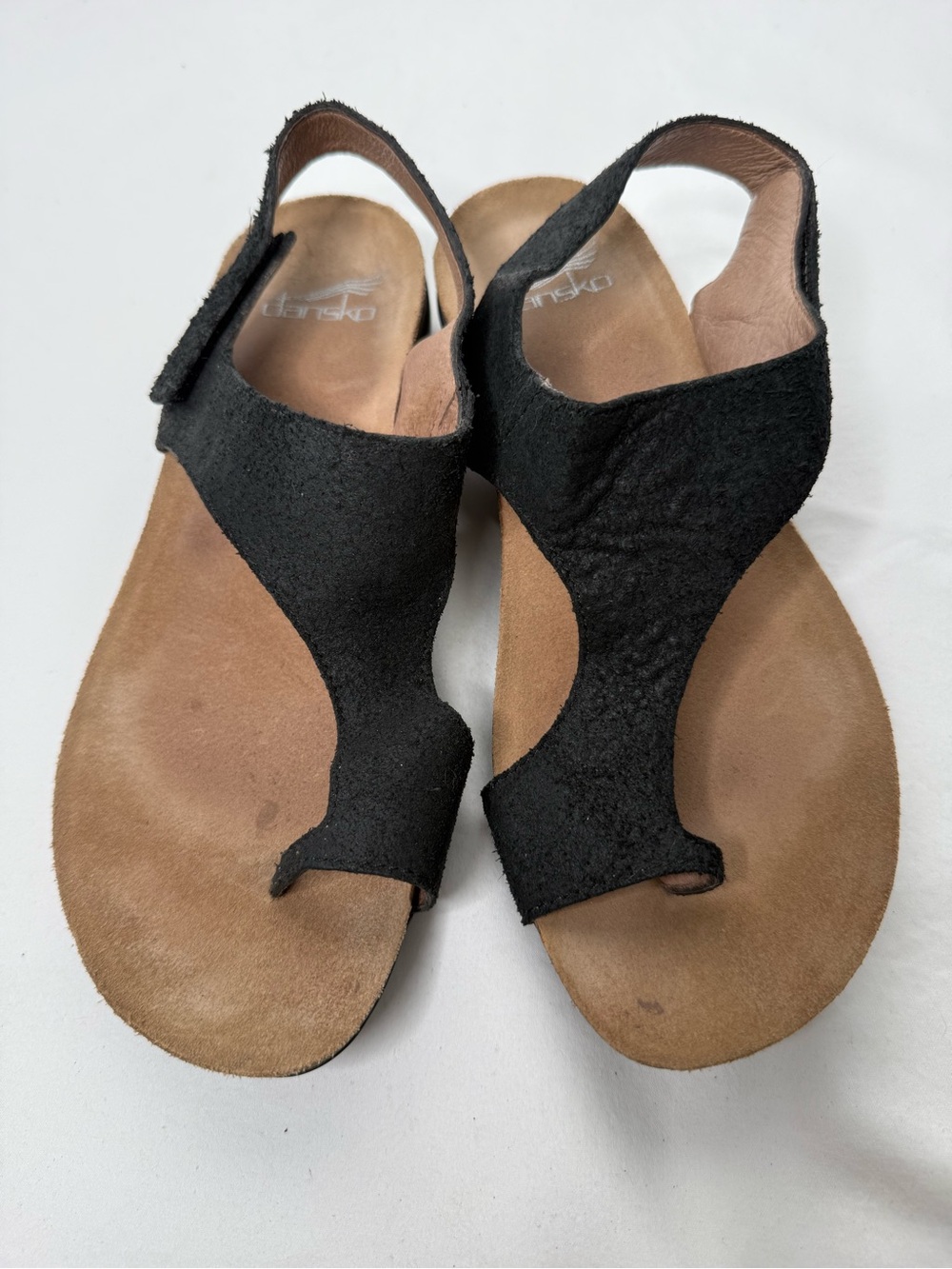 Dansko Reece Womens 37 US 6.5-7 Black Suede Slingback Cork Comfort Sandals